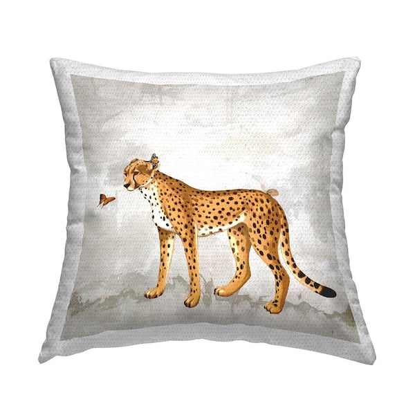 Stupell Industries Cheetah Butterfly Animal Friends Orange Square Outdoor Throw Pillow
