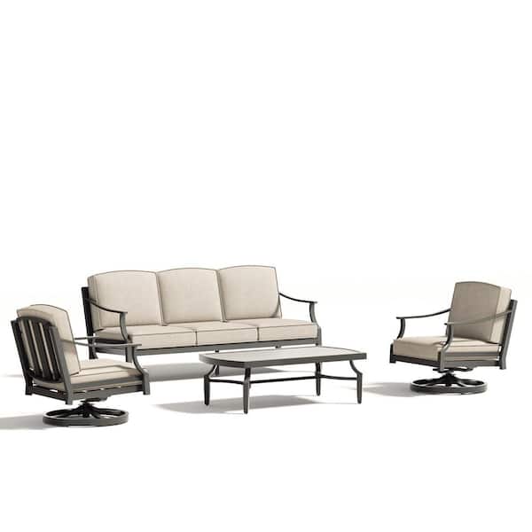 Tamarin 4-Piece Aluminum Swivel Outdoor Conversation Set with Echo Dune Sunbrella Cushion