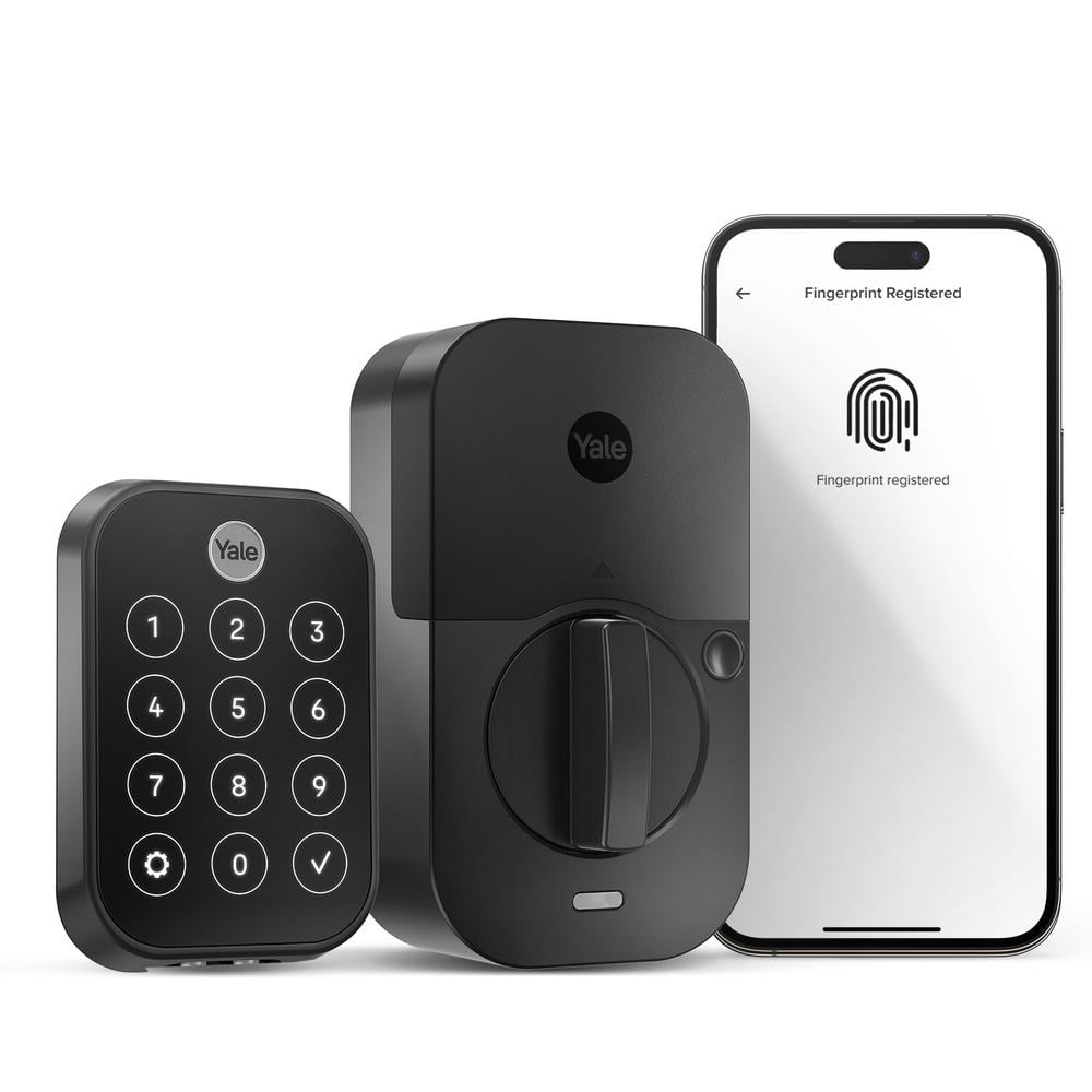 Black Suede Wi-Fi Bluetooth Electronic Deadbolt with Biometric Keypad