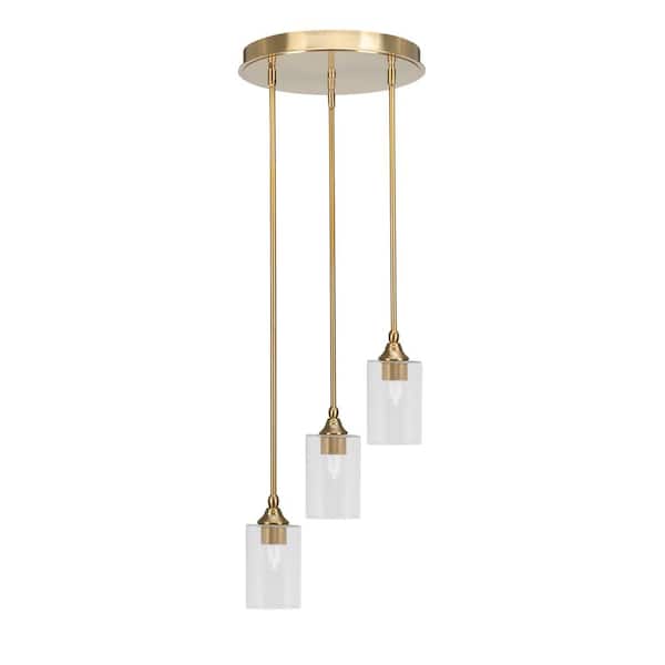 Unbranded Villa 60-Watt in. 3 Light New Age Brass Stem Pendant Light with 4 in. Clear Bubble Glass Shade, No bulbs included