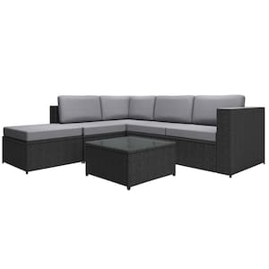 UIXE B23 Black Wicker Outdoor Sectional Set with Gray Cushions