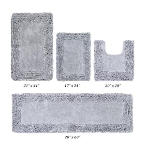 Set of 2 Shaggy Border Collection Gray Cotton Tufted Bath Rug Set - Better Trends