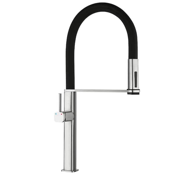 22 in. Single Handle Pull Down Sprayer Kitchen Faucet with 360° Spout Swivel in Brushed Nickel