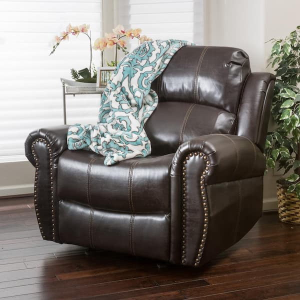 Gavin 39 in. Dark Brown Faux Leather Nailhead Trim 3 Position Recliner