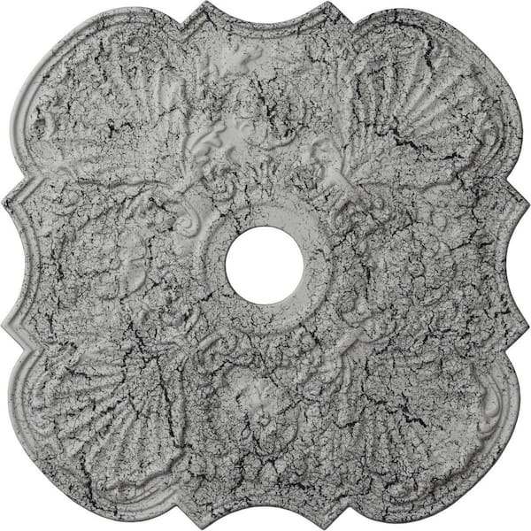 Ekena Millwork 1-3/8 in. x 29 in. x 29 in. Polyurethane Flower Ceiling Moulding, Ultra Pure White Crackle