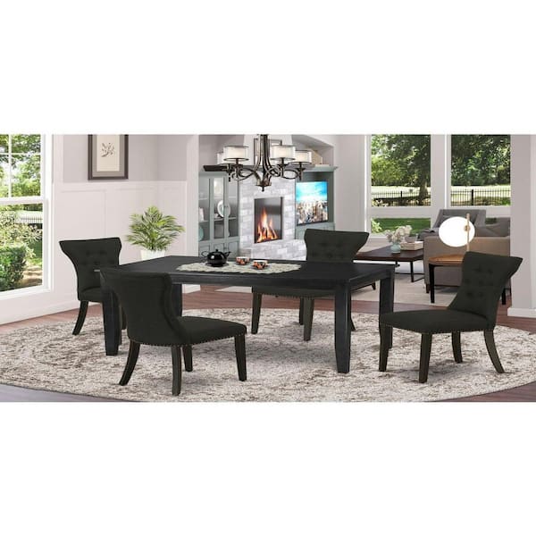 East West Furniture 5-Piece Black Finish Solid Wood Top - Rectangular Button Tufted Dining Room Set - Seats 4