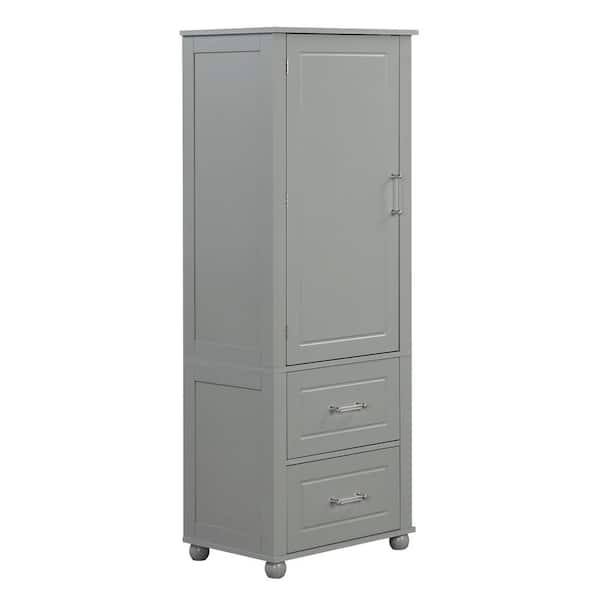 PARASOLAR 23 in. W x 16 in. D x 61 in. H Gray Freestanding Linen Cabinet with 2-Drawers and Adjustable Shelf