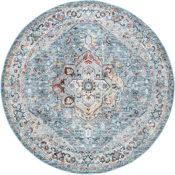 Wakefield Oriental Gray Blue 6 ft. Round Indoor Area Rug