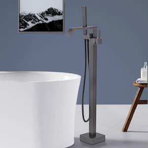 Graceful Single-Handle Freestanding Bathtub Faucet with Hand Shower Floor Mounted in Oil Rubbed Bronze
