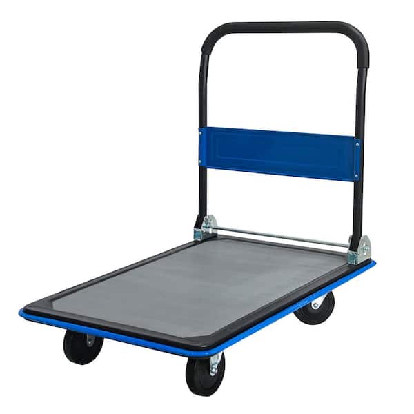 Blue 660 lbs. D-Handle Foldable Platform Hand Truck with 2 360° Wheels and 2-Fixed Wheels