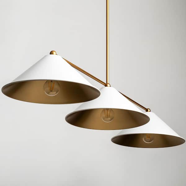 Voorhies 3-Light Mid-Century Modern White Linear Cone Large Chandelier for Dining Room
