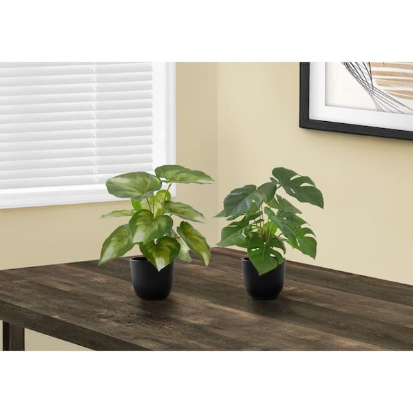 Unbranded 2-Piece 13 in. Green Artificial Monstera Calthea in 4 in. Black Plastic Pots