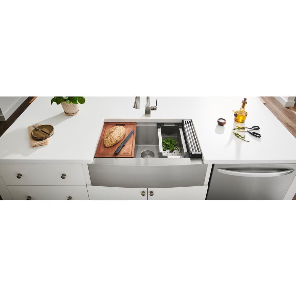 Verona 30" Stainless Steel Farmhouse Workstation Sink with Accessories