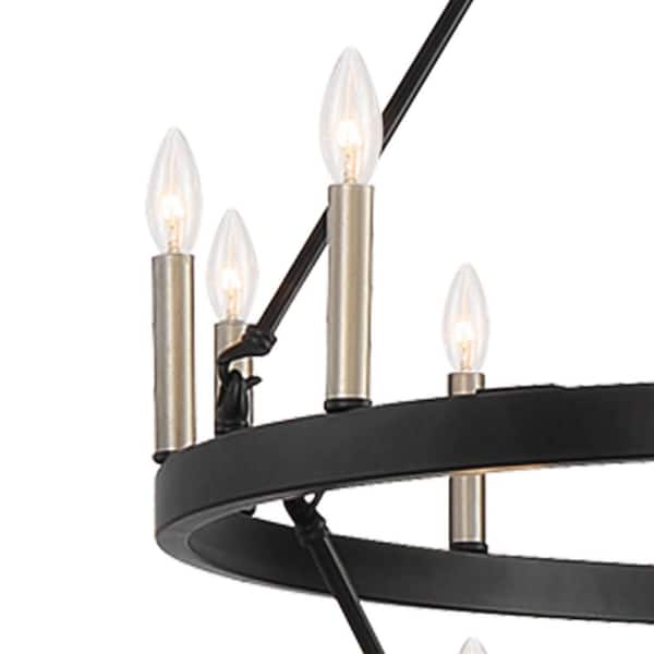 Toulon 20-Light Vintage Darkwood/Black Wagon Wheel Chandelier