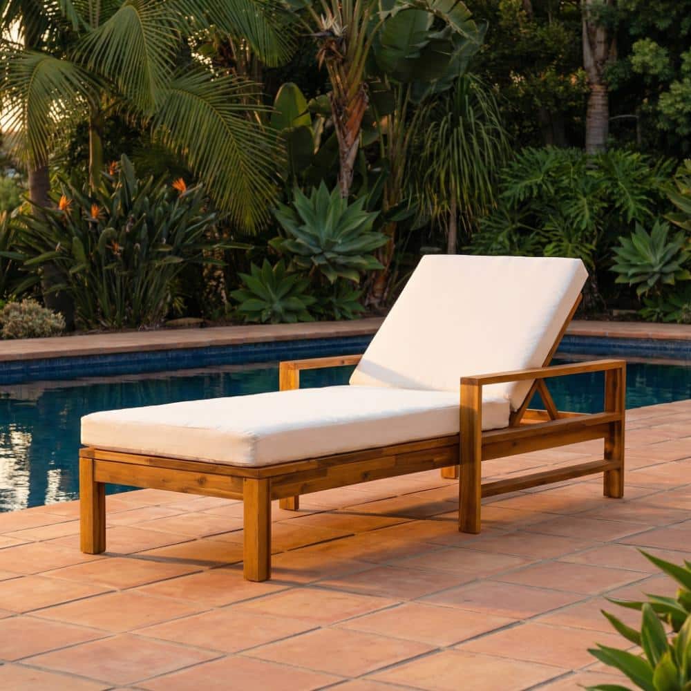 Teak Acacia Wood Outdoor Lounge Chair with White Cushion for Backyard, Deck, and Lawn price history on PriceWatchPro