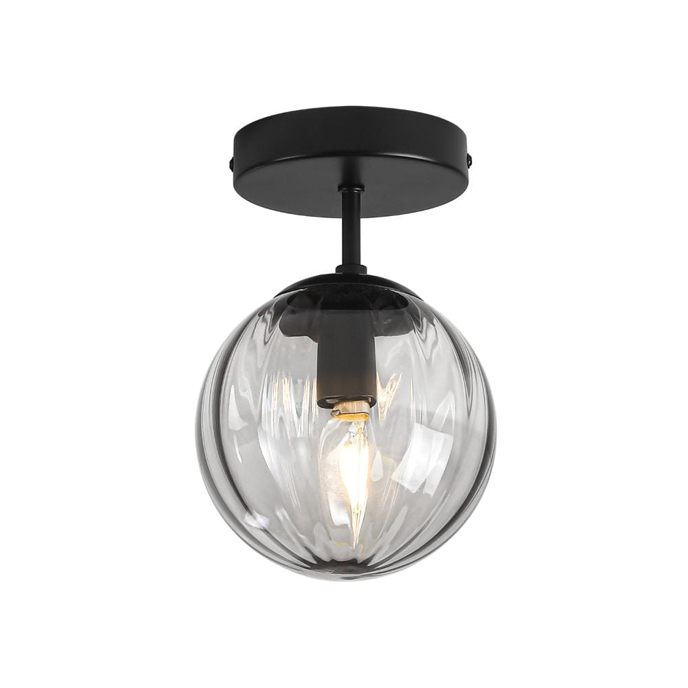 6 in. 1-Light Black Industrial Semi-Flush Mount with Clear Ribbed Glass Shade price history on PriceWatchPro