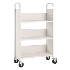 Book Cart 330 lbs. Library Cart 31 x 15 x 49 in. Single Sided Hand Truck L-Shaped Book Shelf with 4 in. Lockable Wheels