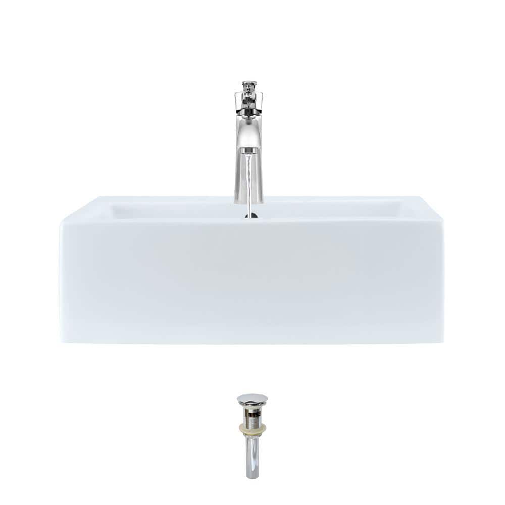 Bundle - 3 Items: Sink, Faucet, and Pop Up Drain V2502-White Porcelain Vessel Sink Chrome Ensemble with 725 Vessel Faucet MR Direct V2502-W-725-C 
