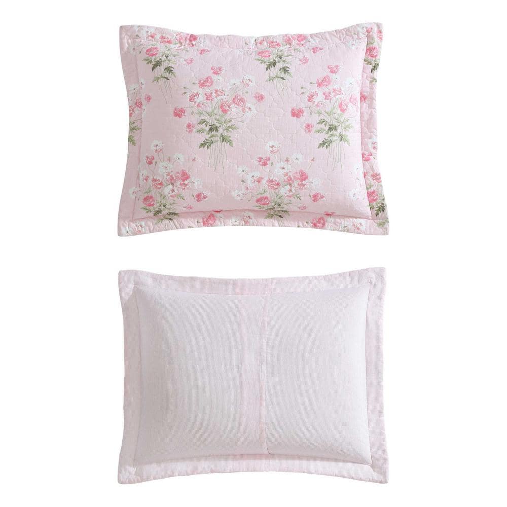 Veronica's Bouquet Pink Cotton Twin Reversible Quilt Set