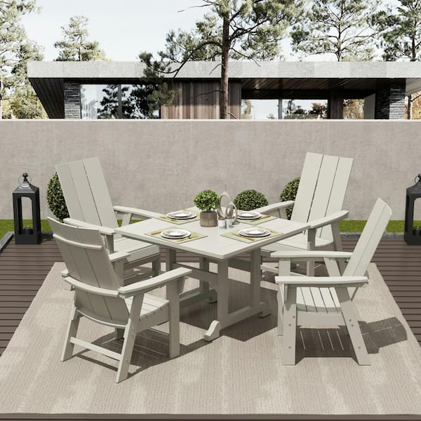 Shoreside Outdoor Patio Fade Resistant HDPE Plastic Adirondack Style Dining Chair with Arms in Sand