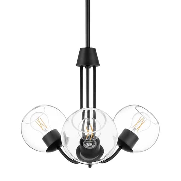 Home Decorators Collection Vista Heights 3-Light Matte Black Shaded Chandelier with Clear Glass Globes