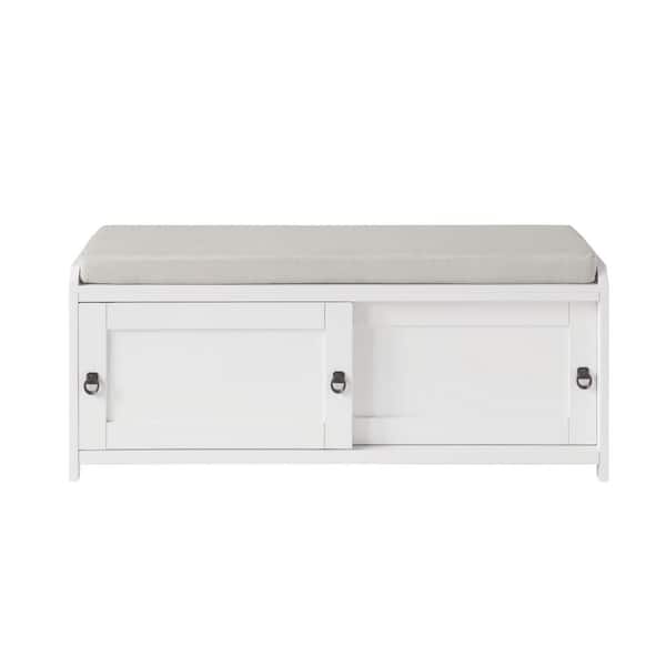 Huluwat White Homes Collection Wood Storage Bench with 2-Cabinets(19.3 in. H x 46.8 in. W x 15.3 in. D)