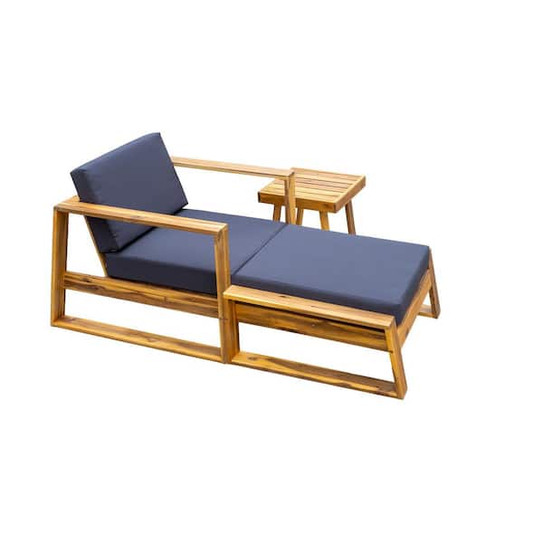 Natural Acacia Wood Outdoor Lounge Chair and Ottoman with Grey Cushions Perfect for Patios, Balconies, and Gardens