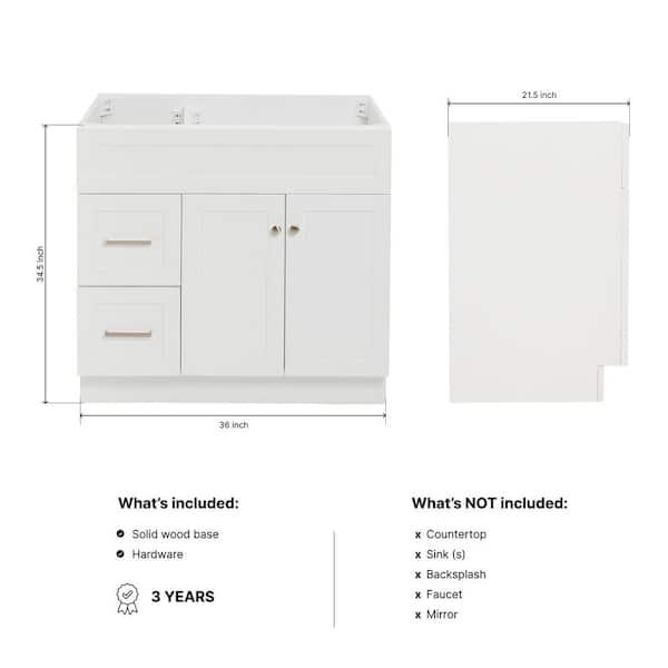 Hamlet 36 in. W x 21.5 in. D x 34.5 in. H . Bath Vanity Cabinet without Top in White