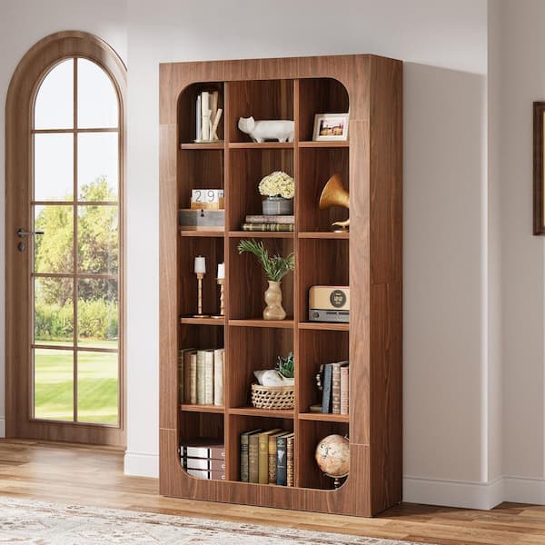 BYBLIGHT Eulas 70.8 in. Tall Brown Engineered Wood 5-Shelf Standard Bookcase Bookshelf with 15-Cubes