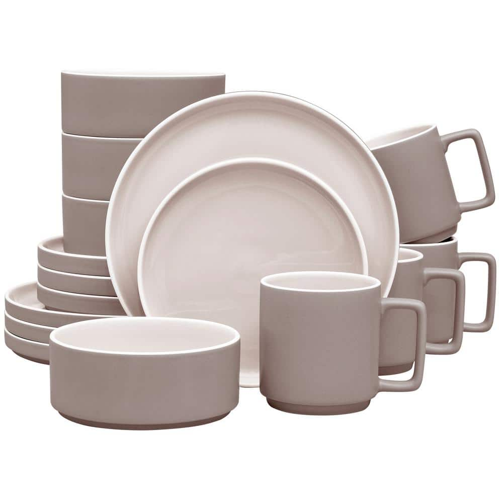 Noritake ColorTrio Clay 16-Piece (Tan) Porcelain Stax Dinnerware Set, Service for 4