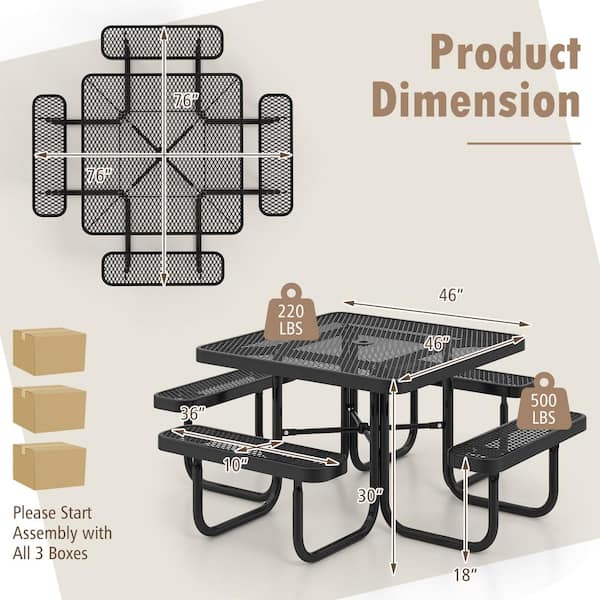 FORCLOVER 76 in. Black Square Metal Picnic Table for 8