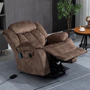 Premium Massive Velvet Recliners Lift Sofa Chair (Up to 340 lbs.) with Massage,Heating and Assisted Standing -Brown