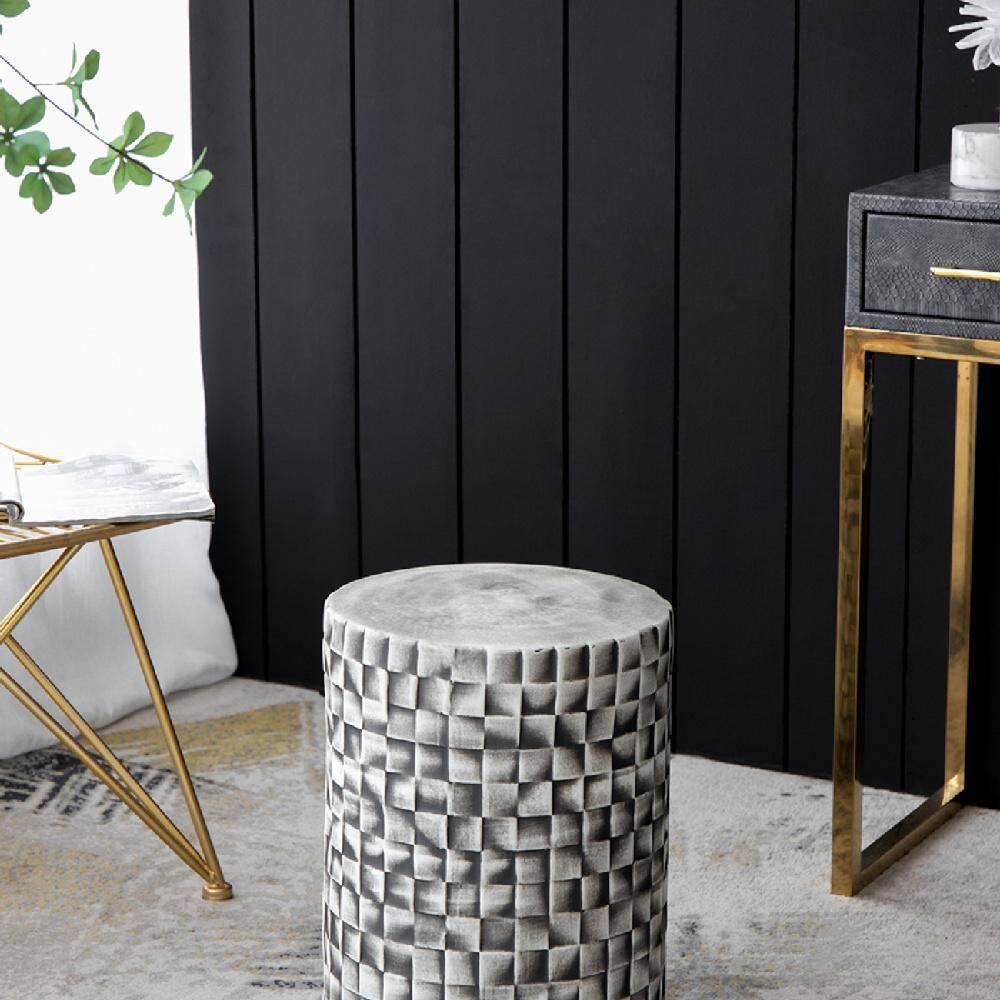 Metro Checkered Black and White Ceramic Garden Stool