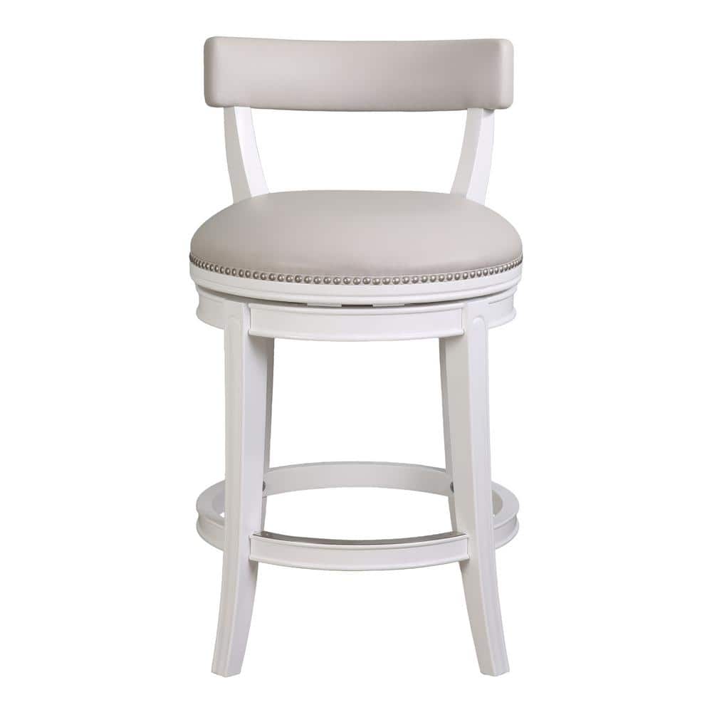 Pasha 26in. Counter-Height Bar Stool, White Wood with Gray Faux Leather Sea