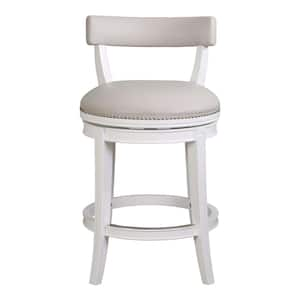 Pasha 26in. Counter-Height Bar Stool, White Wood with Gray Faux Leather Seat and Back