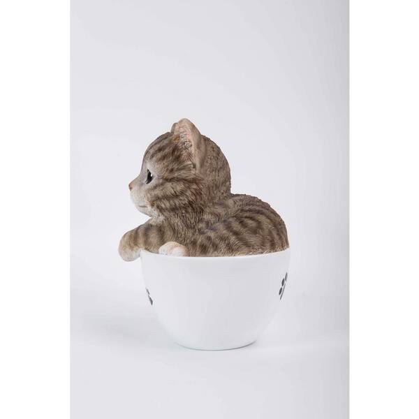 Hi Line Gift Teacup Kitten Grey Tabby Statue B The Home Depot