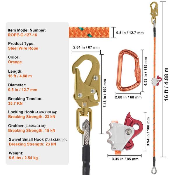 SKYSHALO Steel Core Flipline, 16 ft. Arborist Flipline for