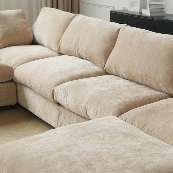 Magic Home Lawson 134 in. Square Arm Chenille U-Shaped Modular