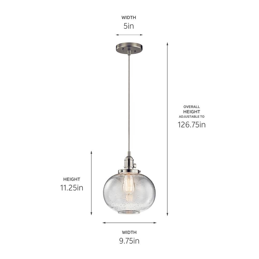 Avery 9.75" Brushed Nickel Mini Pendant with Clear Seeded Glass