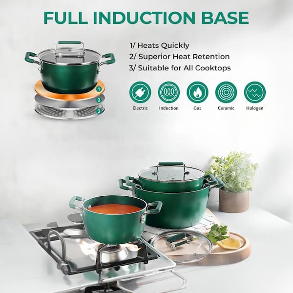 Granitestone Diamond Granite Stone Classic Emerald Pots and Pans Set with  Ultra Nonstick Durable Mineral & Diamond Tripple Coated Surface, Stainless