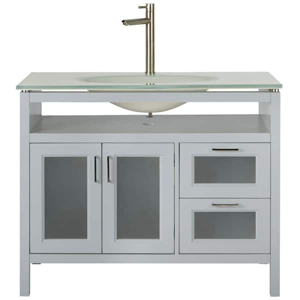 Home Decorators Collection Monica 43 in. W Vanity in Dove Grey with Glass Vanity Top in White with White Sink