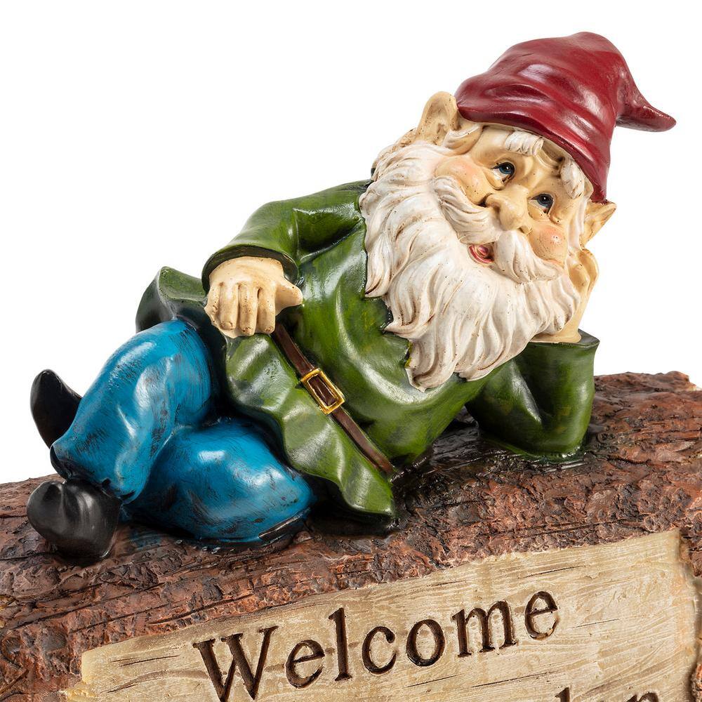 Whimsical Multicolor Polyresin Gnome Welcome Lawn Statue