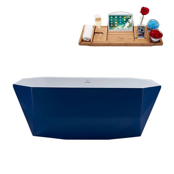 Streamline 63 in. Acrylic Flatbottom Non-Whirlpool Bathtub in Matte Dark Blue With Matte Oil Rubbed Bronze Drain