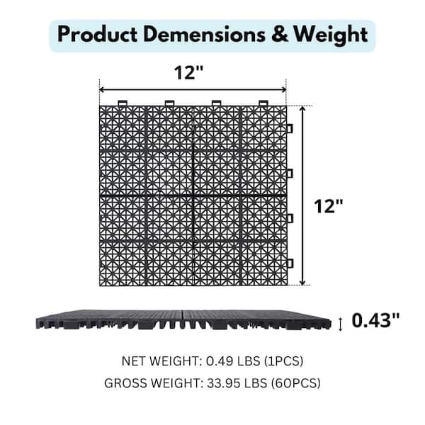 GOGEXX 12 in. x 12 in. Black Porch Rosette Pattern Interlocking Deck Tiles Plastic Flooring Waterproof Outdoor (Pack of 24）