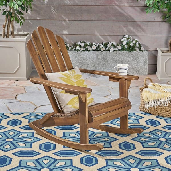 Dark Brown Color Acacia Wood Adirondack Rocking Chair Outdoor and Indoor Suitable for Gardens Beaches Lawns