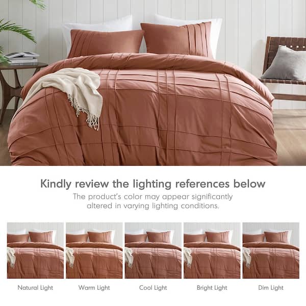 Porter 3-Piece Clay Microfiber Queen Soft Washed Pleated Duvet Cover Set