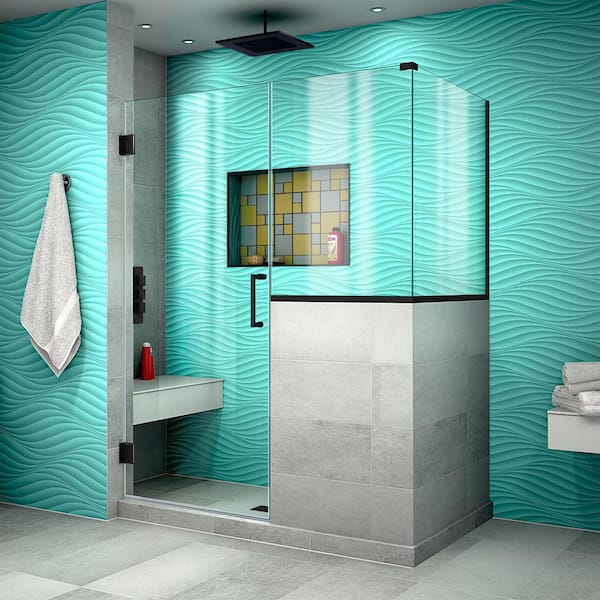 DreamLine Unidoor Plus 47 in. W x 30-3/8 in. D x 72 in. H Frameless Hinged Shower Enclosure in Matte Black