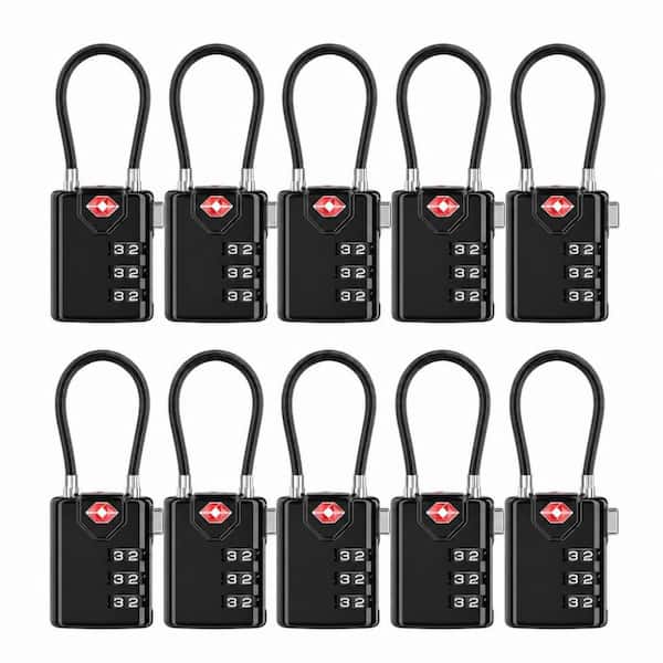 Black Travel Combination Luggage Cable Locks for Suitcase, Gym Locker, Toolbox and Backpack (10-Pack)