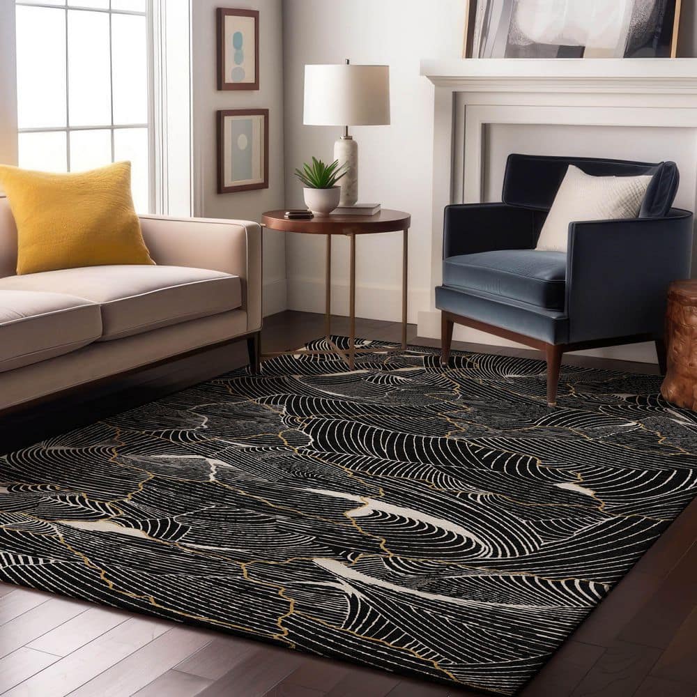 Mayfield Premium Machine Washable Abstract AMF1048 Black 3 ft. x 4 ft. Area Rug price history on PriceWatchPro