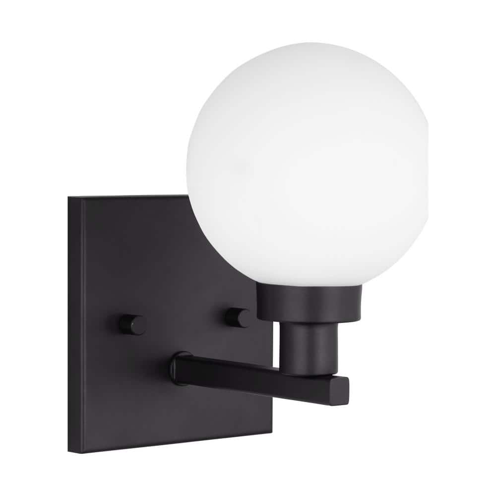 Clybourn Midnight Black Industrial Wall Sconce with Milk Glass